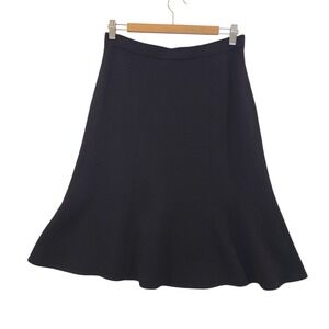 St. John Collection Black Wool Blend Santana Knit A-Line Flared Skirt Size 8